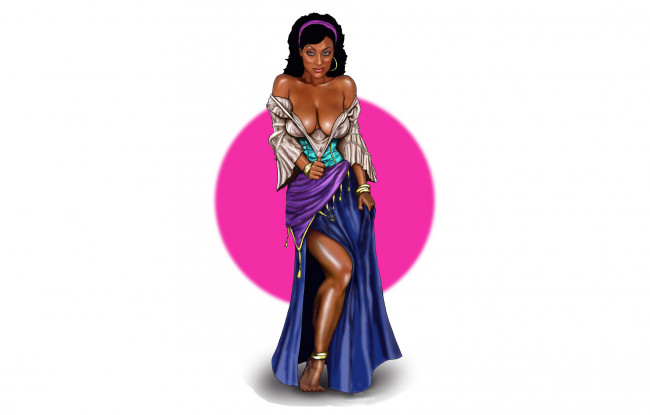 Обои картинки фото рисованное, люди, платье, взгляд, фон, девушка