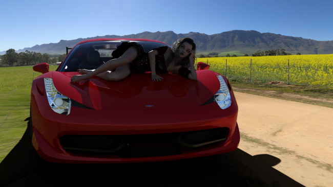 Обои картинки фото 3д графика, люди-авто, мото , people- car ,  moto, автомобиль, фон, взгляд, девушка