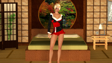 Картинка 3д+графика люди+ people девушка фон взгляд платье картина