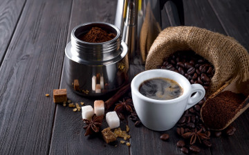 Картинка еда кофе +кофейные+зёрна сахар зерна молотый корица