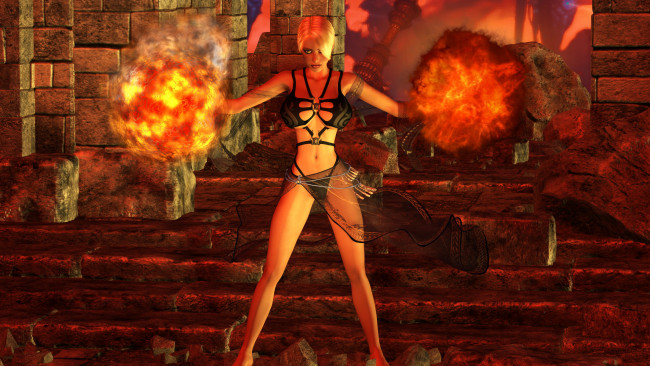 Обои картинки фото 3д графика, фантазия , fantasy, девушка, фон, магия, пламя