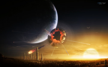 Картинка космос арт планеты комета взрыв