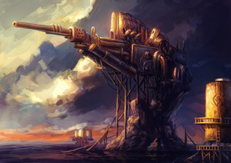 Картинка фэнтези роботы киборги механизмы пушка