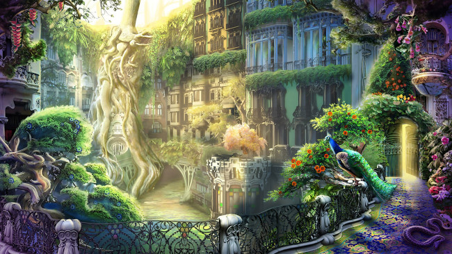 Обои картинки фото фэнтези, пейзажи, павлин