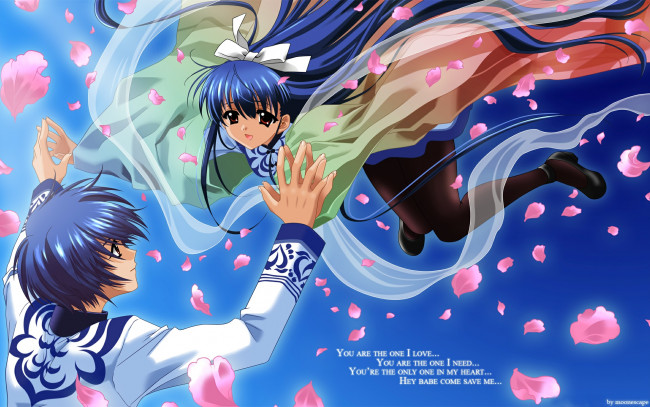 Обои картинки фото toka, kamiazuma, momoka, kawakabe, аниме, touka, gettan, парень, девушка, лепестки