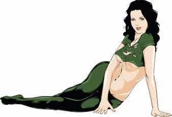 Картинка векторная+графика люди фон грудь ножки поза волнистые волосы взгляд девушка