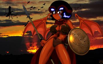 Картинка рисованные -+другое девушка крылья демон эльфийка взгляд