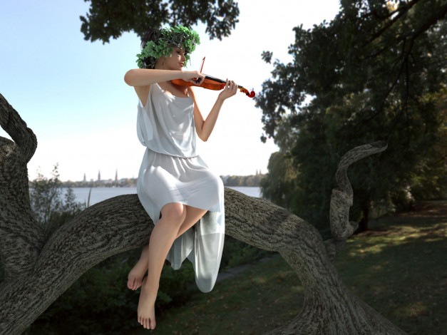 Обои картинки фото 3д графика, люди , people, скрипка, девушка