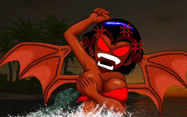 Обои картинки фото рисованные, - другое, эльфийка, взгляд, девушка, демон, крылья