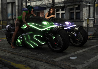 Картинка 3д+графика люди+ people взгляд фон девушки мотоцикл