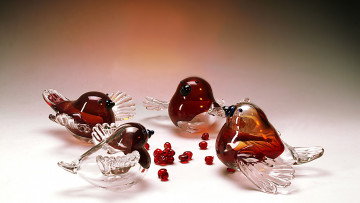 Картинка разное ремесла +поделки +рукоделие гусь-хрустальный декор красные ягоды стекло хрусталь снегири пташки рябина