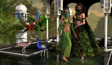 Картинка 3д+графика люди+ people птицы фон взгляд девушки