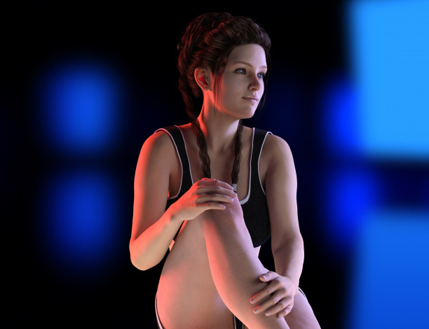 Обои картинки фото 3д графика, люди , people, взгляд, девушка, косички, фон