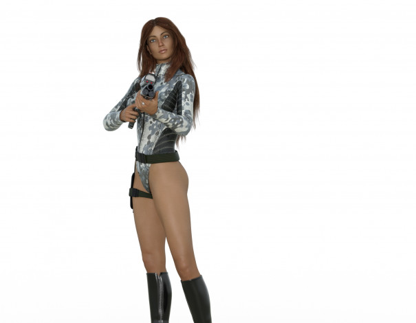 Обои картинки фото 3д графика, люди , people, оружие, фон, девушка, взгляд