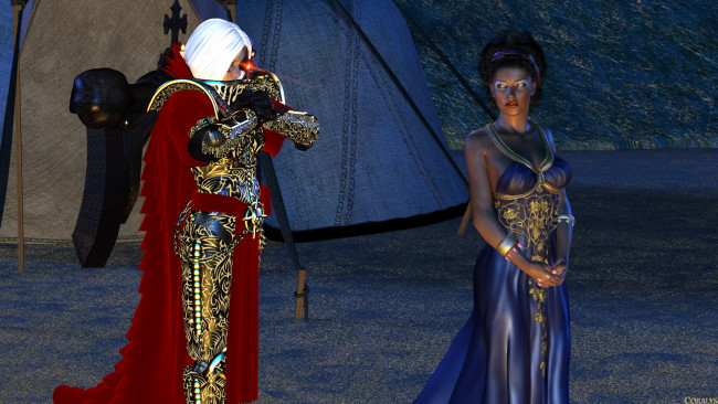 Обои картинки фото 3д графика, фантазия , fantasy, фон, взгляд, девушки