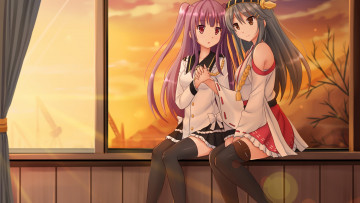 Картинка аниме kantai+collection девушки взгляд фон