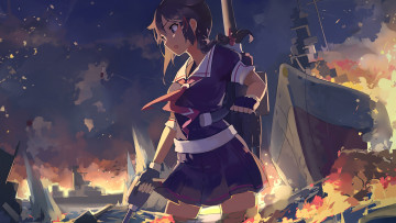 Картинка аниме kantai+collection взгляд девушка фон