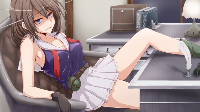 Обои картинки фото аниме, kantai collection, взгляд, девушка, фон