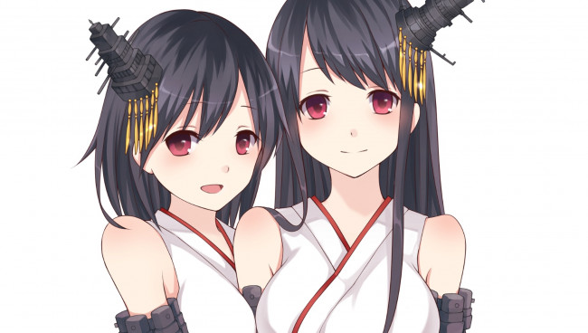 Обои картинки фото аниме, kantai collection, фон, взгляд, девушки