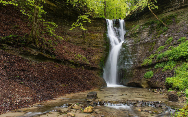 Обои картинки фото природа, водопады, лес, водопад, деревья, франция, каскады, де, туфс