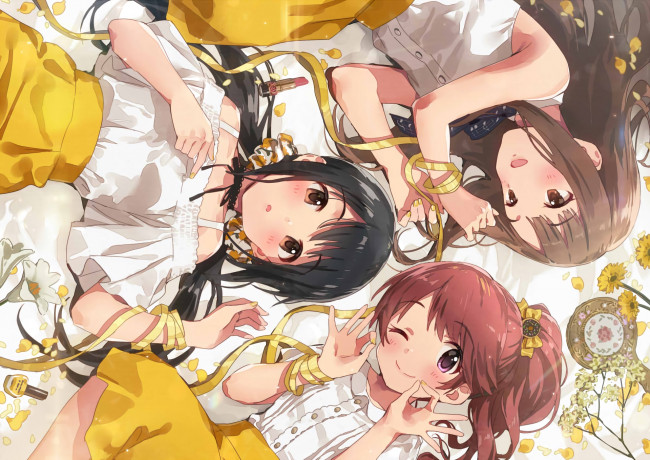 Обои картинки фото аниме, idolm@ster, девушки, взгляд, фон