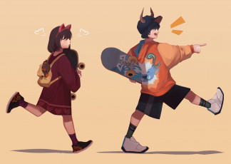 Картинка видео+игры league+of+legends мальчик девочка скейт nunu annie