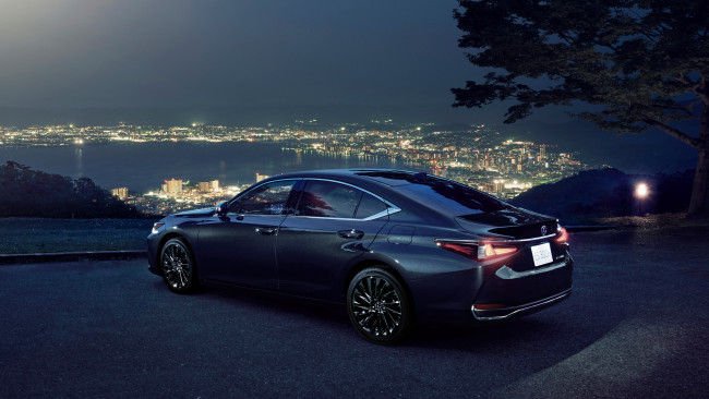 Обои картинки фото автомобили, lexus, es, 300h, graceful, escort, 2022, седан, ночь, город, панорама