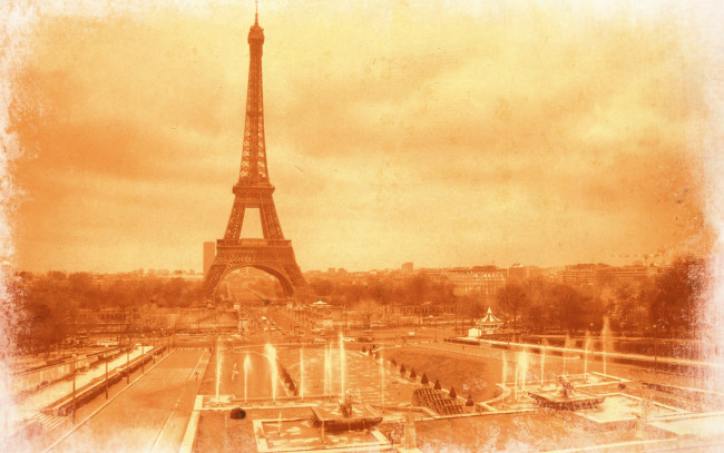 Обои картинки фото разное, компьютерный дизайн, париж, башня, панорама, ретро