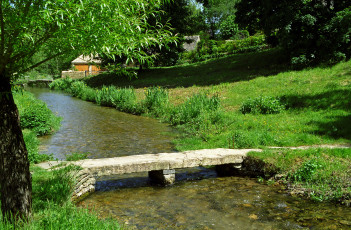 Картинка река slaughter cotswolds england природа реки озера мостик трава