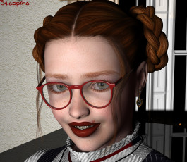 Картинка 3д+графика портрет+ portraits фон улыбка очки девушка взгляд рыжая