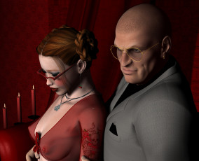 обоя devotion, 3д графика, люди , people, взгляд, очки, девушка, мужчина