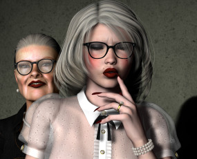 Картинка 3д+графика люди+ people старушка фон очки блондинка взгляд девушка