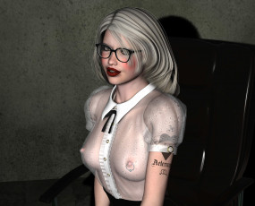 Картинка 3д+графика люди+ people тату фон очки блондинка взгляд девушка