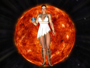 Картинка 3д+графика фантазия+ fantasy земля девушка солнце взгляд