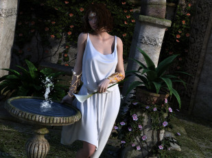 Картинка 3д+графика люди+ people взгляд девушка фонтан цветы