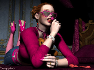 обоя 3д графика, люди , people, очки, взгляд, девушка