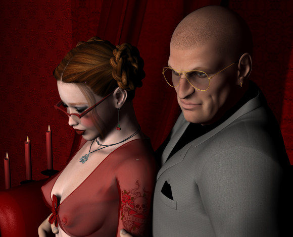 Обои картинки фото devotion, 3д графика, люди , people, взгляд, очки, девушка, мужчина