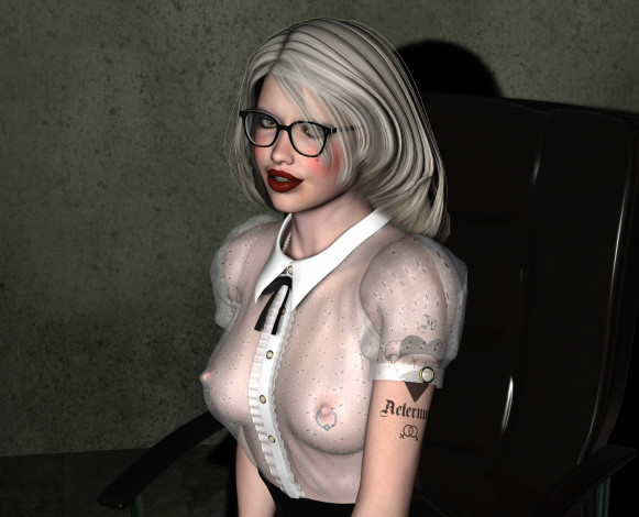 Обои картинки фото 3д графика, люди , people, тату, фон, очки, блондинка, взгляд, девушка