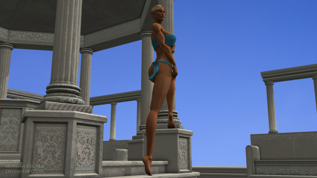 Обои картинки фото 3д графика, эльфы , elves, колоны, взгляд, эльфийка