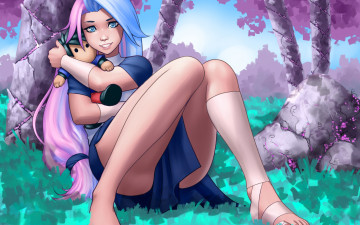 Картинка разное арты лицо взгляд ноги деревья трава красавица волосы арт красота игрушка девушка лес