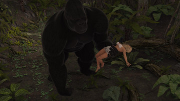 Картинка 3д+графика фантазия+ fantasy девушка горила фон взгляд