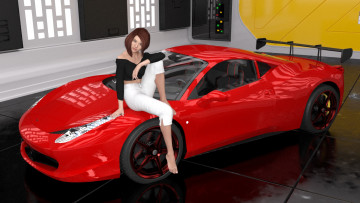 Картинка 3д+графика люди-авто мото+ people-+car+ +moto фон взгляд девушка автомобиль