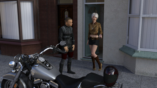 Обои картинки фото 3д графика, люди-авто, мото , people- car ,  moto, парень, фон, взгляд, девушка