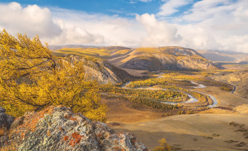 Картинка Чуя +алтай природа реки озера деревья река горы облака осень долина небо