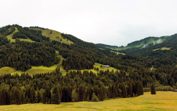 Картинка природа горы холмы деревья домик