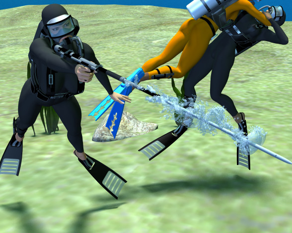 Обои картинки фото 3д графика, фантазия , fantasy, взгляд, девушки, море, фон, оружие