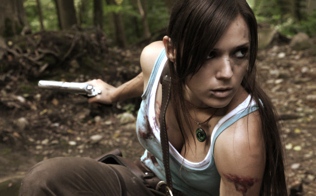 Обои картинки фото разное, cosplay , косплей, пистолет, фон, девушка