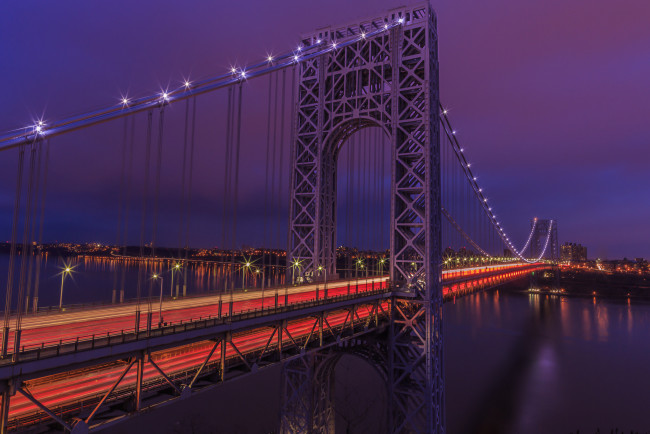 Обои картинки фото george washington bridge, города, - мосты, ночь, огни