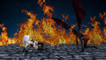 Картинка 3д+графика фантазия+ fantasy взгляд фон демон девушка