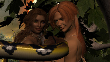 Картинка 3д+графика фантазия+ fantasy взгляд фон змея девушка